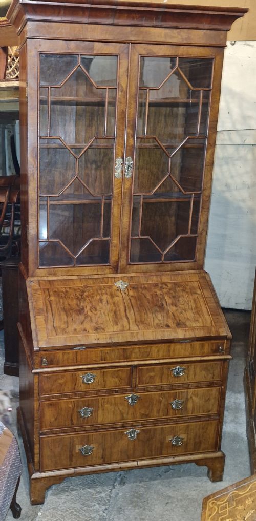 ANTIQUE WALNUT BUREAU BOOKCASE - ADDITIONAL PHOTO 2