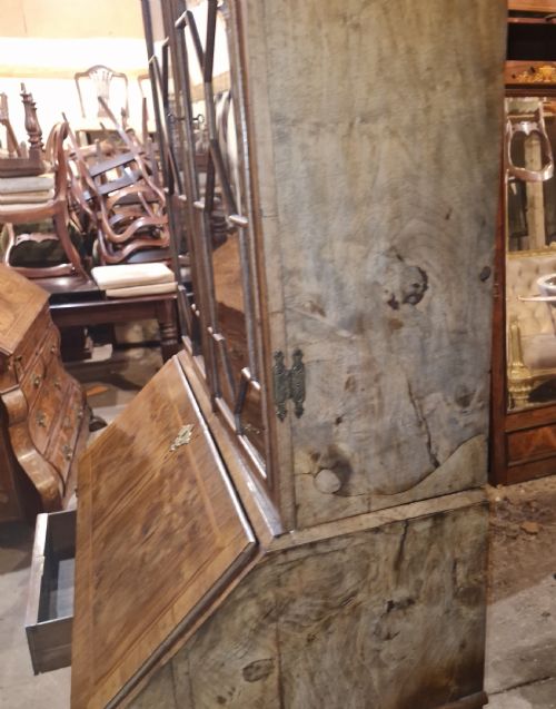 ANTIQUE WALNUT BUREAU BOOKCASE - ADDITIONAL PHOTO 4