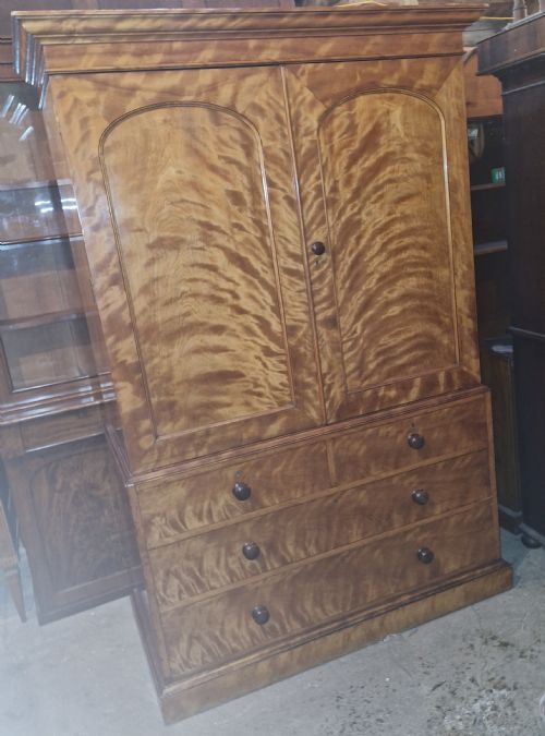 Good Quality Satinbirch 2 Part Housekeepers Cupboard.  Stamped Gillow.