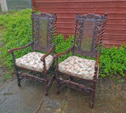 Good Pair of Antique Carved Caroleon Style Armchairs