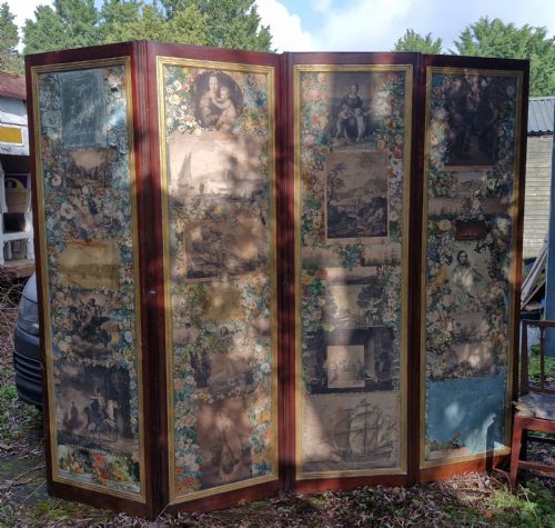 VERY LARGE MID 19TH CENTURY 4 FOLD MAHOGANY COUNTRY HOUSE SCREEN