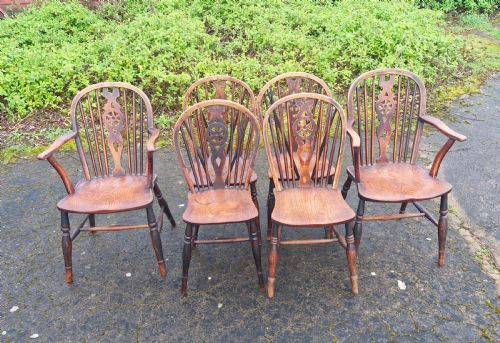 Harlequin Set of 19th Century Windsor Kitchen Chairs