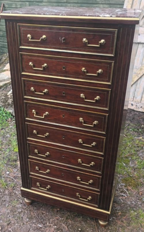 Good Brass Inlaid Mahogany Semainier Chest of Drawers.