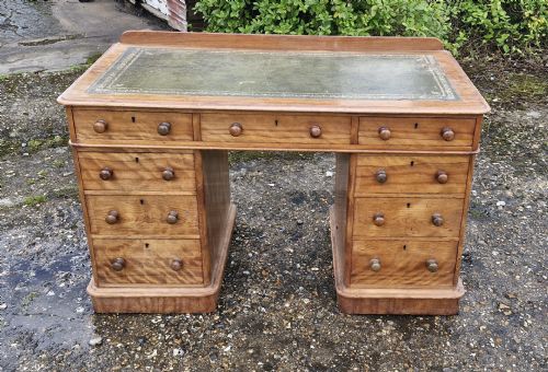 Victorian Satinbirch Kneehole Pedestal Desk.
