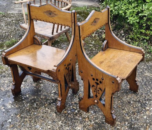 Pair of Victorian Oak Hall Seats or Bedside Tables.