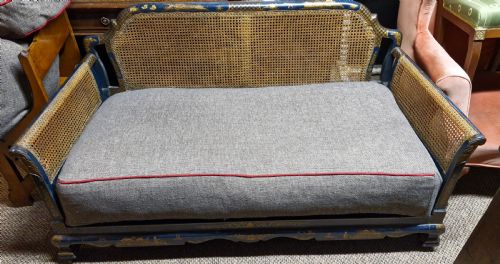 Blue Lacquered Bergere Sofa.