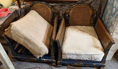 Pair of Blue Lacquered Bergere Armchairs for Reupholstering.