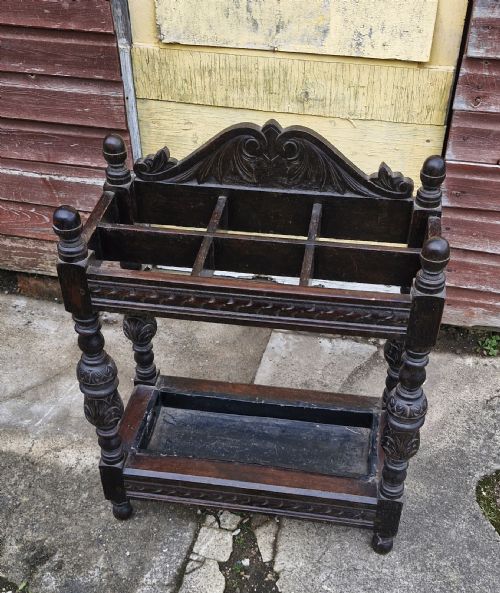 Late Victorian Carved Oak Hallway Umbrella and Stick Stand.