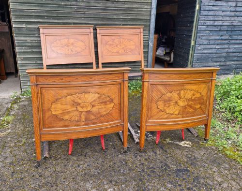 Pair of Inlaid Satinwood Edwardian Single Beds.