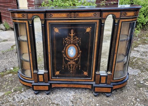 Victorian Inlaid Ebonised Credenza Side Cabinet.