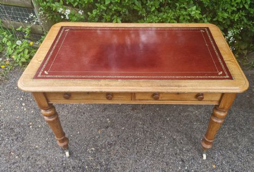 VICTORIAN OAK 2 DRAWER WRITING TABLE - ADDITIONAL PHOTO 3