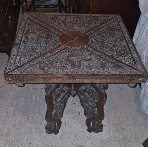 Oriental Carved Envelope Games Table.