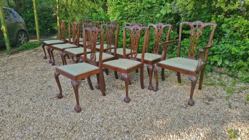 Set of 12 Edwardian Mahogany Chippendale Style Dining Chairs.