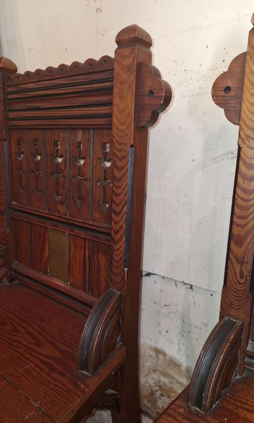 PAIR OF VICTORIAN PITCH PINE HALL CHAIRS - ADDITIONAL PHOTO 2