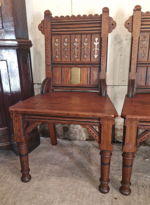 PAIR OF VICTORIAN PITCH PINE HALL CHAIRS - ADDITIONAL PHOTO 4