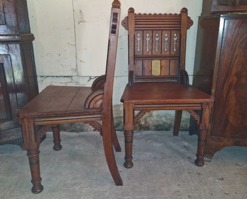 PAIR OF VICTORIAN PITCH PINE HALL CHAIRS - ADDITIONAL PHOTO 7