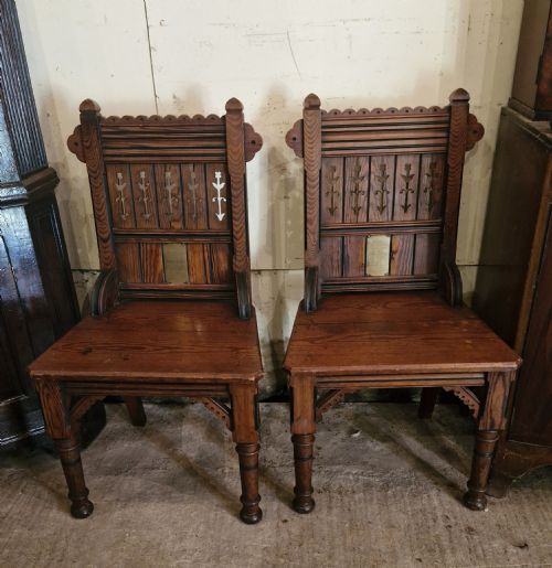 PAIR OF VICTORIAN PITCH PINE HALL CHAIRS - ADDITIONAL PHOTO 8