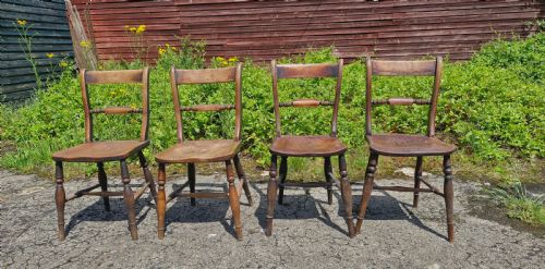 Harlequin Set of 4 Mid 19th Century Windsor Kitchen Dining Chairs.