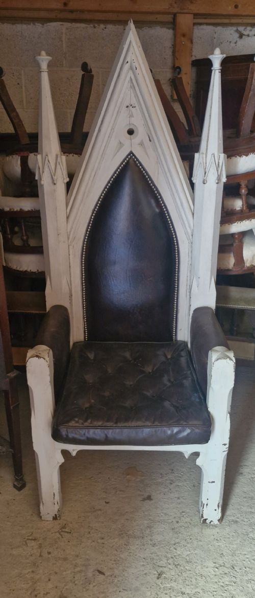 LARGE LATE VICTORIAN PAINTED GOTHIC ARMCHAIR - ADDITIONAL PHOTO 1