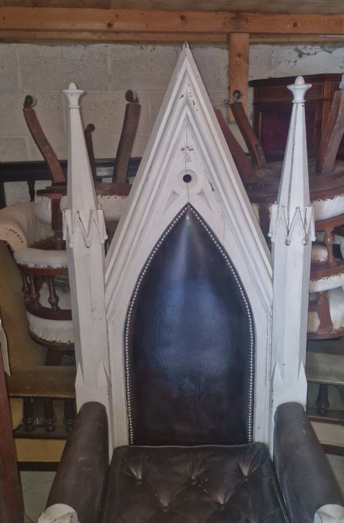 LARGE LATE VICTORIAN PAINTED GOTHIC ARMCHAIR - ADDITIONAL PHOTO 2