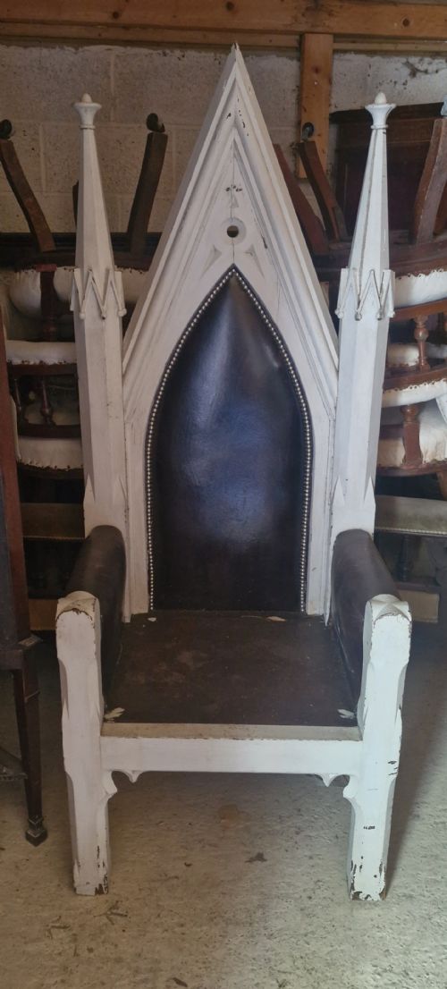 LARGE LATE VICTORIAN PAINTED GOTHIC ARMCHAIR - ADDITIONAL PHOTO 7