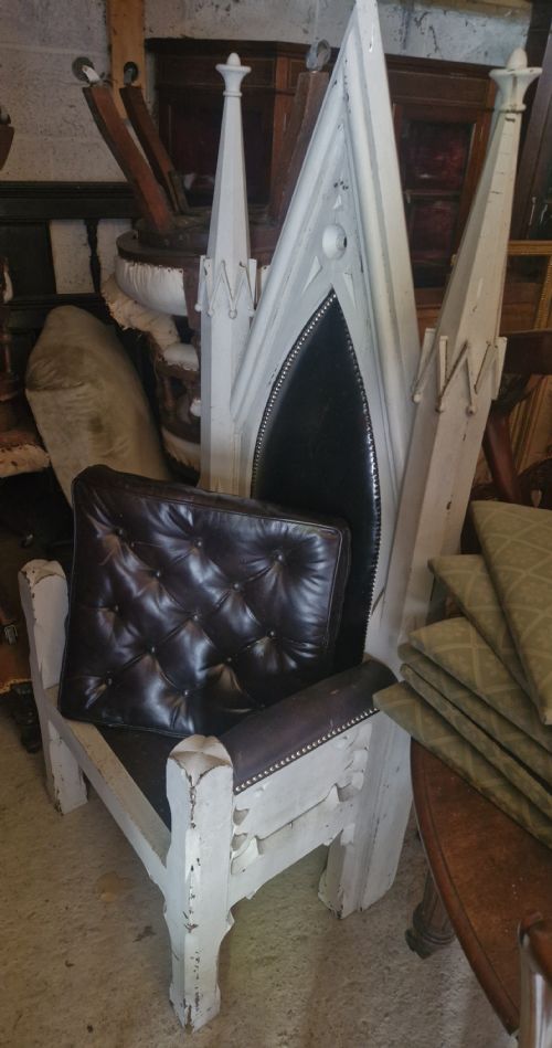 LARGE LATE VICTORIAN PAINTED GOTHIC ARMCHAIR - ADDITIONAL PHOTO 8