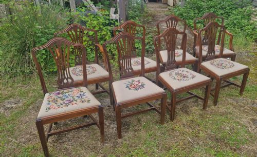 SET OF 8 MAHOGANY DINING CHAIRS WITH NEEDLEWORK DROP IN SEATS - ADDITIONAL PHOTO 5
