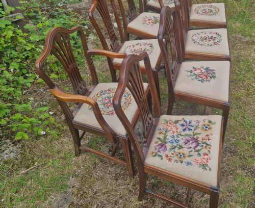 SET OF 8 MAHOGANY DINING CHAIRS WITH NEEDLEWORK DROP IN SEATS - ADDITIONAL PHOTO 6