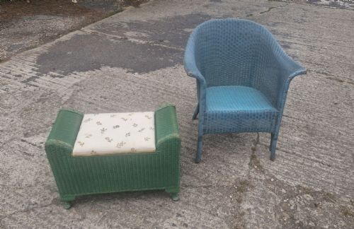 Lloyd Loom Armchair and Box Stool in Original Paint.