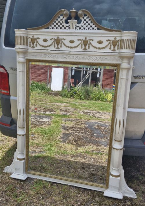 19th Century Painted Carved Overmantel Mirror.