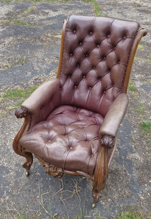 Mid 19th Century Leather Upholstered Library Armchair.