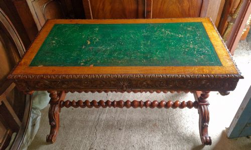 VICTORIAN CARVED OAK GREEEN MAN 2 DRAWER WRITING TABLE - ADDITIONAL PHOTO 2
