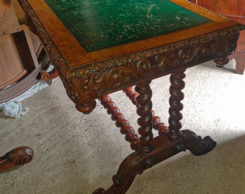 VICTORIAN CARVED OAK GREEEN MAN 2 DRAWER WRITING TABLE - ADDITIONAL PHOTO 4