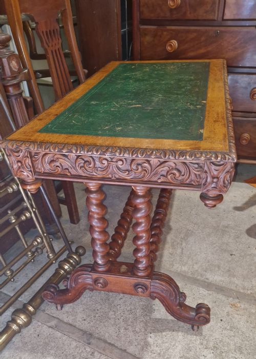 VICTORIAN CARVED OAK GREEEN MAN 2 DRAWER WRITING TABLE - ADDITIONAL PHOTO 6