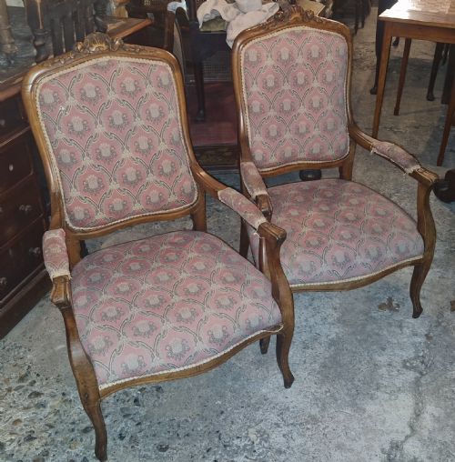 Pair of Late 19th Century French Fruitwood Open Armchairs.