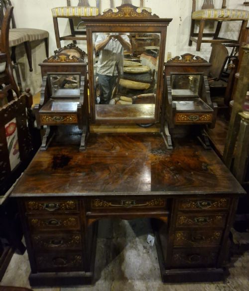 LATE VICTORIAN SATINWOOD AND BONE INLAID ROSEWOOD DRESSING TABLE - ADDITIONAL PHOTO 1