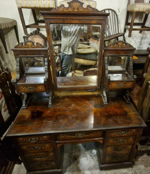 LATE VICTORIAN SATINWOOD AND BONE INLAID ROSEWOOD DRESSING TABLE - ADDITIONAL PHOTO 2