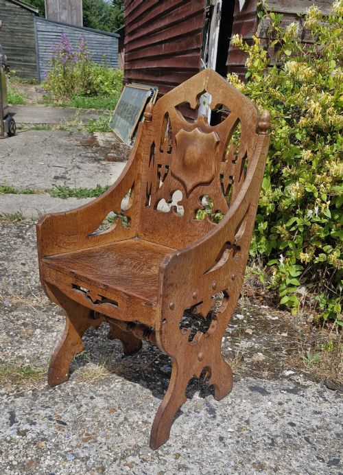 Victorian Oak Gothic Hall Chair.