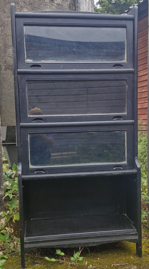 Ebonised Globe Wernicke Style Bookcase Cabinet.