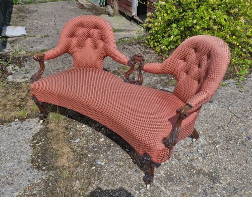 Victorian Carved Shaped Back Conversation Seat.