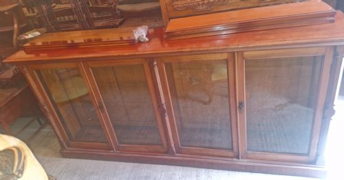 LARGE LATE VICTORIAN MAHOGANY 4 DOOR BOOKCASE CABINET - ADDITIONAL PHOTO 14