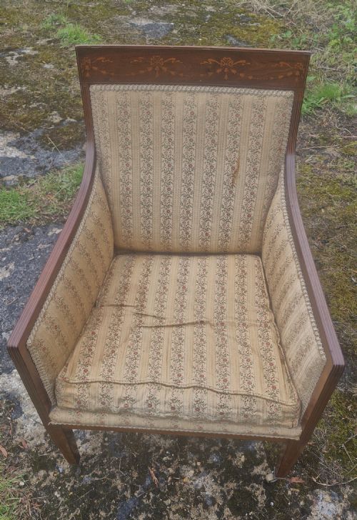 Elegant Edwardian Inlaid Mahogany Upholstered Armchair.