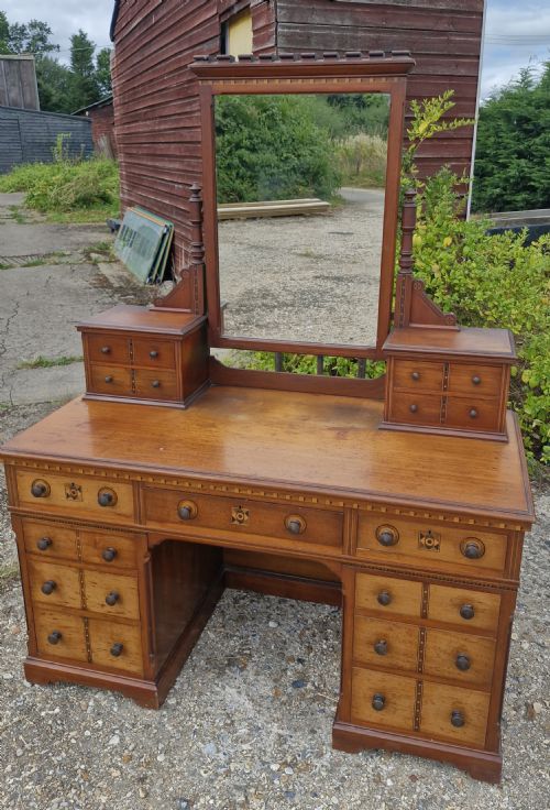 VICTORIAN INLAID AESTHETIC MOVEMENT KNEEHOLE DRESSING TABLE - ADDITIONAL PHOTO 3