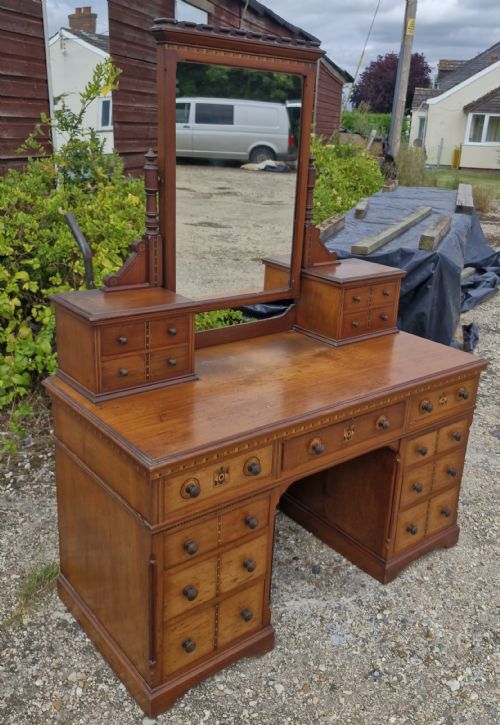 VICTORIAN INLAID AESTHETIC MOVEMENT KNEEHOLE DRESSING TABLE - ADDITIONAL PHOTO 5