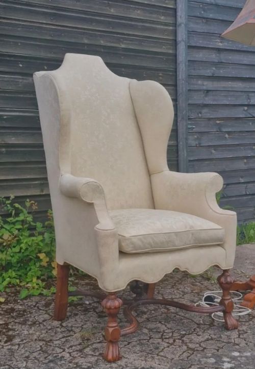 Early 20th Century Walnut Framed Upholstered Armchair.