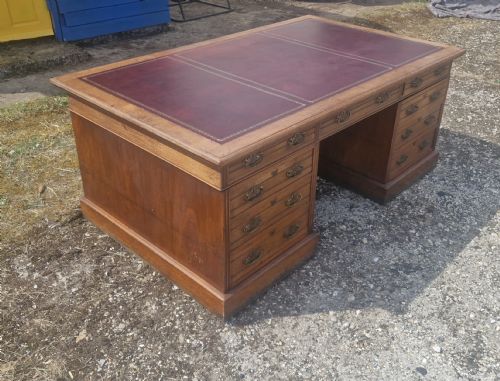 Very Large Walnut Pedestal Partners Desk.
