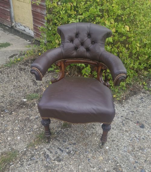 Mid Victorian Mahogany Upholstered Desk Armchair.