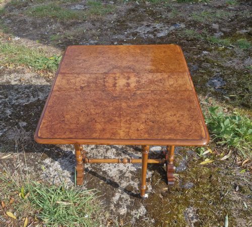 Small Victorian Burr Walnut Drop Flap Sutherland Table.