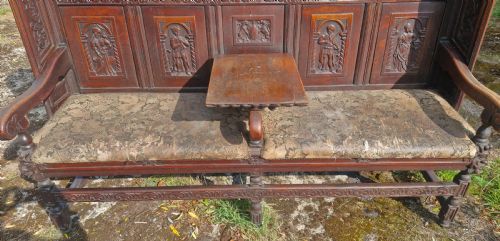 GOOD CARVED OAK HALL SEAT - ADDITIONAL PHOTO 2