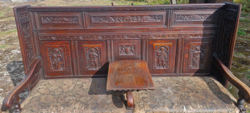 GOOD CARVED OAK HALL SEAT - ADDITIONAL PHOTO 3